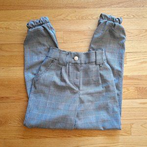 Bershka Tartan Plaid Jogger Trouser Pants High Waisted Pleated Checkered Plaid